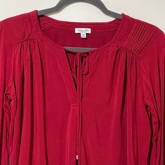 Splendid Womens Red Long Sleeve Tie Neck Blouse Size XS Rayon Blend - Picture 2 of 8